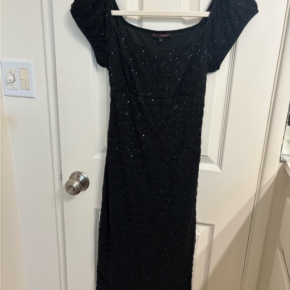 Betsey Johnson Black Sequin Belted Dress